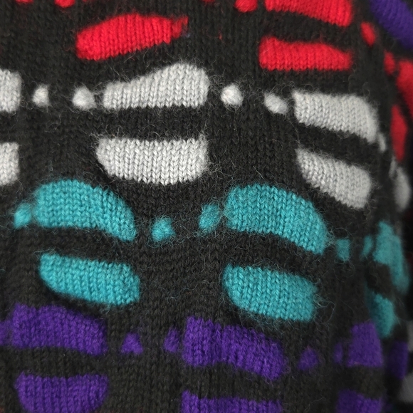 Ossi Skiwear Vintage 80s Black Red Purple Mock Neck Chunky Wool Sweater- Men's - Picture 4 of 6